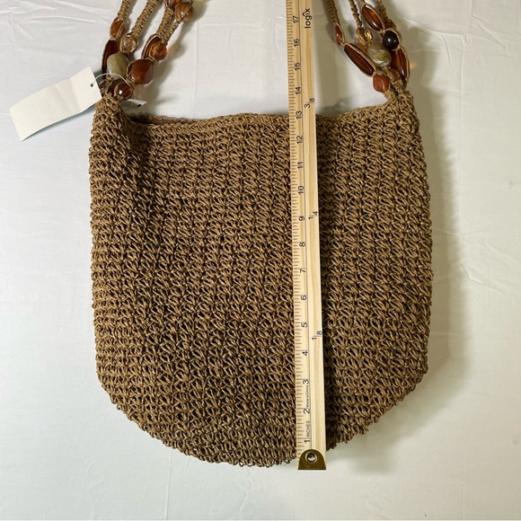 Blue Miami Macrame Straw Crochet Boho Chic Beach Shoulder Bag Faux Gemstones NEW - Picture 9 of 10